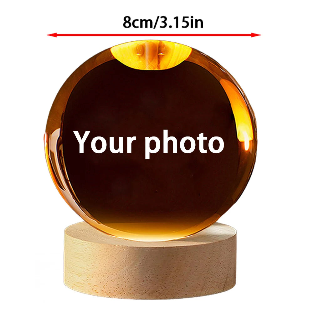 Custom Crystal Ball Photo LED Night Light Bedroom Office Decoration Gift Wedding Couple's Parents Pet Photos Souvenir Gifts