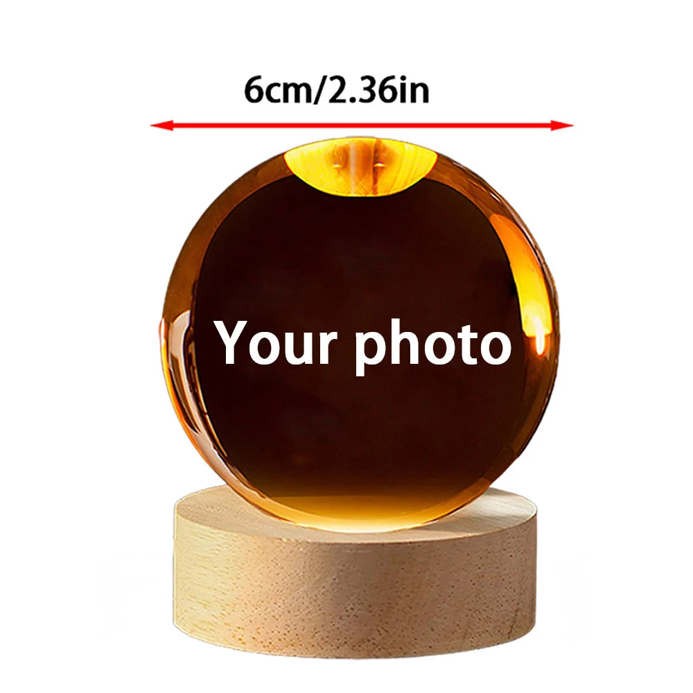 Custom Crystal Ball Photo LED Night Light Bedroom Office Decoration Gift Wedding Couple's Parents Pet Photos Souvenir Gifts